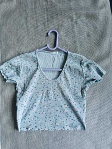 Floral Print Baby Blue crop Top