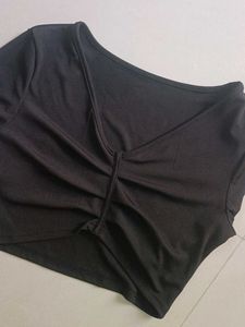 Black Half Sleeve V Neck Top/Blouse