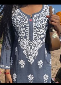Real chickenkari Blue Embroidered Kurti Top