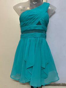 Aqua padded One-Shoulder Party Dress