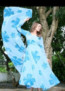 New/Unused Floral Printed Gown With Dupatta