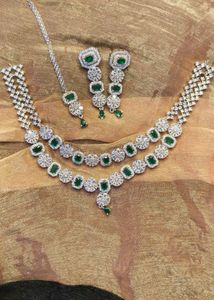 Emerald &amp; Diamond Jewelry Set - Necklace, Earrings