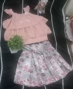 Cute Pink Top & Floral Skirt Set