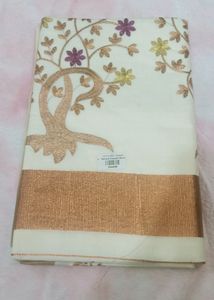 Kerala Embroided Cotton Kasav Saree