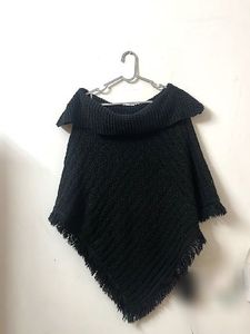 Chic Black Fringe Poncho