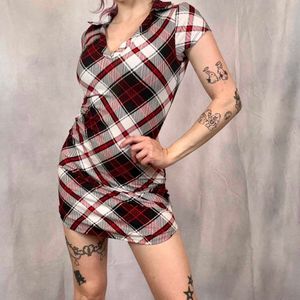 Gothic Red Plaid Mini Dress