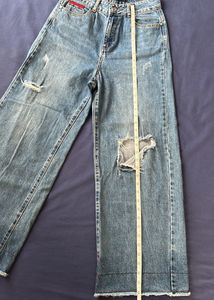 Distressed Wide Leg Denim Jeans