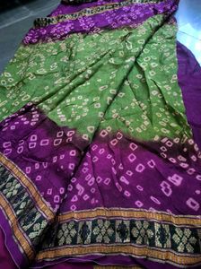 Green Purple Bandhani Saree