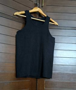 Women Black Ribbed Cotton Tank Top