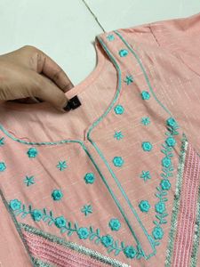 Peach Embroidered Kurta