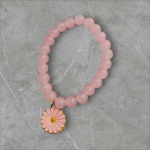 Blush Pink Beaded Bracelet with Cute Daisy Charm