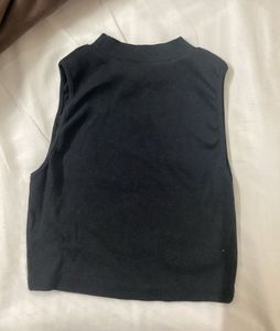 Black Trendy Crop Top High Neck For Women