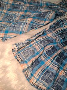 Blue Plaid Off-Shoulder Top