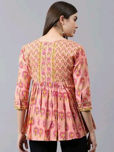 Zudio Floral Printed Tie Up Neck Pastel Top Ethnic