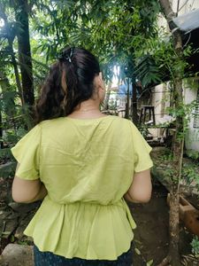 Lime Green Top With Flutter Sleeves