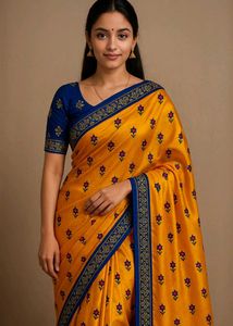Orange Blue Saree With Blouse Piece