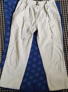 Beige belted KHADI pants