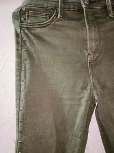 Studded Olive Green Skinny Jeans