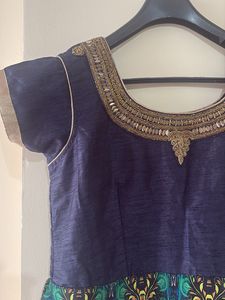 Elegant Blue &amp; Gold Anarkali Dress