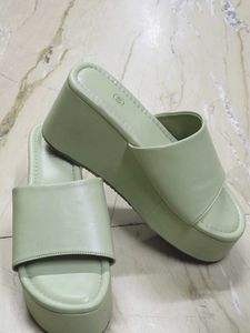 Green Platform Slide Sandals