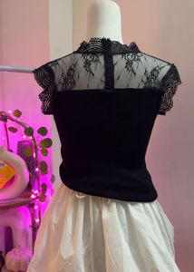 Lace Trim Ribbed Knit Top