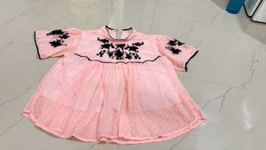 Pink Embroidered Babydoll Top