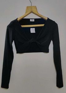 🖤Cotton:On Black Front-Knot Long Sleeve Crop