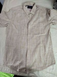 Peter England Tan Linen Short Sleeve Shirt