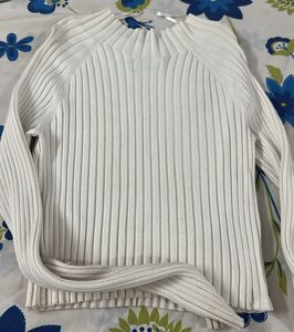 Ribbed Knit Sweater - White