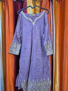 Purple Embroidered Kurti with Duppata