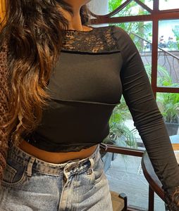 Lace Trim Long Sleeve Top