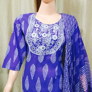 Round Neck Embroidery Work Kurta Set