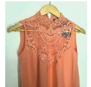 Peach Lace Crochet Top