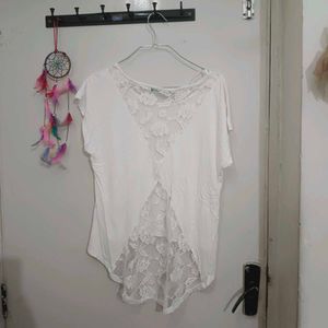 White Lace Back High-Low Top