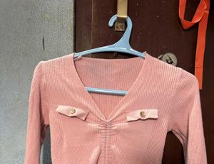 Ruched Pink Long Sleeve Top