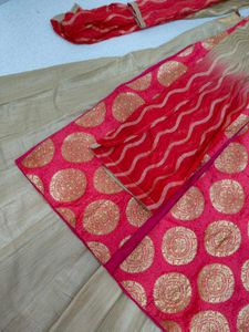 Rani Pink &amp; Gold Sherwani-Style Anarkali Set |