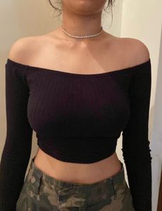 H&amp;M Black Off-Shoulder Long Sleeve Top