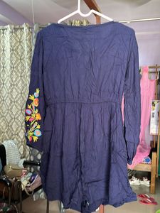 Navy Embroidered Tunic Top