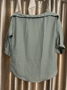 Chic Sage Green Boat Neck 3/4 Sleeve Top