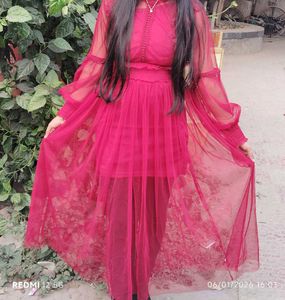 Burgundy Sheer Sleeve  Korean Mini Dress