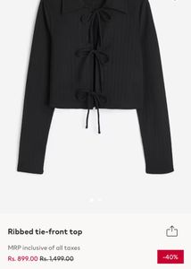 H&amp;M Black Tie-Front Cropped Top