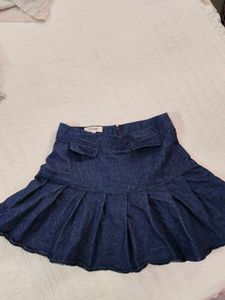 Denim Pleated Mini Skirt