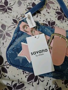 Savana Denim Studded Shoulder Bag