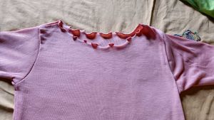 Pink Ruffle Trim Ribbed Knit Top