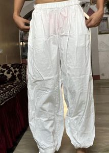 White Parachute Pants - Comfy & Stylish (Size M)