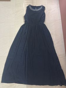Navy Beaded Neck Maxi Dress