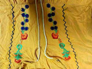 Boho Mustard Yellow Tunic Dress with Front Embroid