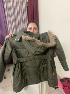 Olive Green Padded Jacket with belt