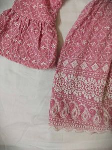 Pink Embroidered Fit And Flare Kurti