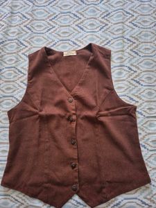 Linen Waistcoat In Brown Colour